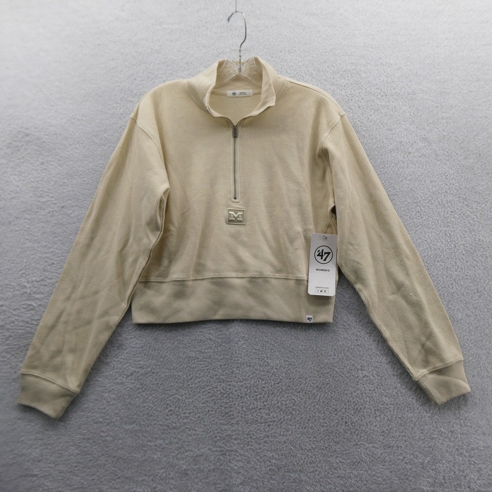 47 Brand Pullover Women Small Michigan Wolverines Cream Ribbed Quarter Zip Top